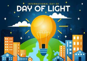 International Day of Light Vector Illustration on May 16 to the Importance Use of Lamp and Savings in Human Life in Flat Cartoon Background