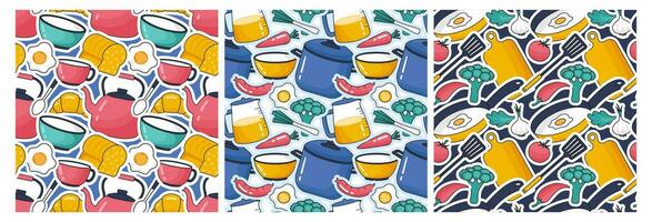 Set of Cooking Equipment Seamless Pattern Design  Illustration in Flat Cartoon Template Hand Drawn vector