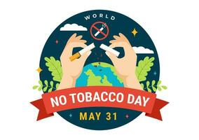 World No Tobacco Day Vector Illustration on 31 May with Stop Smoking and Cigarette Butt because Harm the Lungs in Healthcare Flat Background