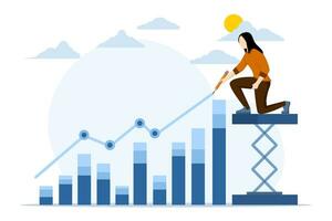 Concept of hope or opportunity for success, businesswoman draws hope line on KPI graph, Set expectations or KPI, key performance indicators for improvement or benchmark, growth or business growth. vector