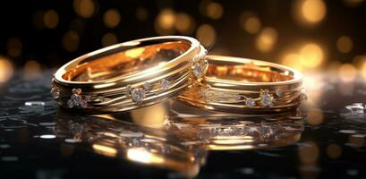 AI generated two golden wedding rings are placed together photo