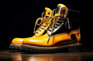 AI generated the yellow work boots were made from leather photo