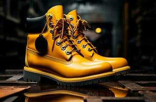 AI generated the yellow work boots were made from leather, photo