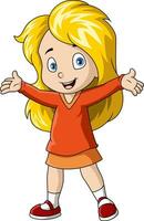 Cute little girl cartoon raising hands vector