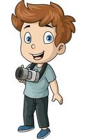 Cute little boy holding camera vector