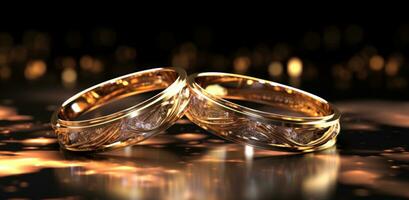 AI generated two golden wedding rings are placed together photo