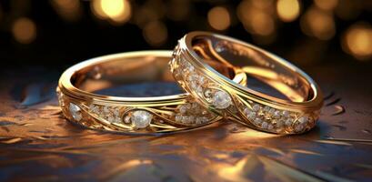 AI generated two golden wedding rings are placed together photo