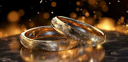 AI generated two golden wedding rings are placed together photo