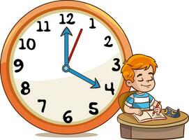 boy eating breakfast.Daily routine with simple clocks.Vector set with kid. Funny cartoon character. Vector illustration