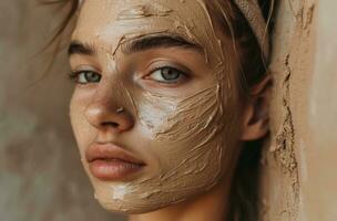 AI generated woman putting natural clay mask on photo