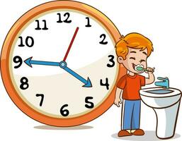 child brushing teeth.Daily routine with simple clocks.Vector set with kid. Funny cartoon character. Vector illustration