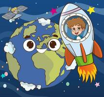 Vector Illustration Of child astronaut feels happy in space