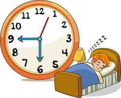 sleeping child.Daily routine with simple clocks.Vector set with kid. Funny cartoon character. Vector illustration