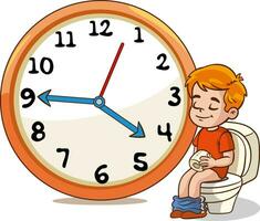 child going to the toilet.Daily routine with simple clocks.Vector set with kid. Funny cartoon character. Vector illustration