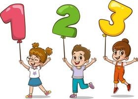 Cartoon vector Illustration of Boy Holding Colorful Balloon with 123 number