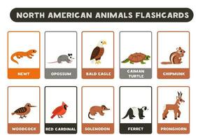 linda norte americano animales con nombres tarjetas didácticas para aprendizaje inglés. vector