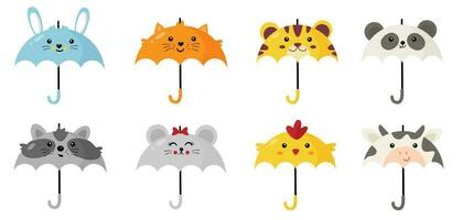 Collection of cute kawaii animal umbrellas. vector