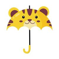 Vector illustration of cute cartoon tiger umbrella isolated on white background.