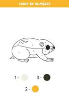 Color cartoon lemming by numbers. Worksheet for kids. vector