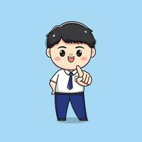 middle school student with pointing finger cute kawaii boy character vector