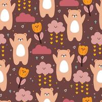 seamless pattern cartoon bear with sky element. cute animal wallpaper illustration for gift wrap paper vector