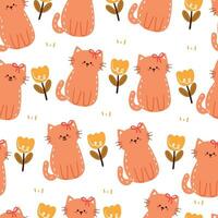 seamless pattern cartoon cat and flower. cute animal wallpaper for textile, gift wrap paper vector