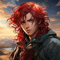 AI Generated Beautiful young redhead woman soldier portrait. Ai Generative. photo