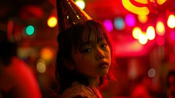 AI generated Sad child at Birthday party. Generative AI photo