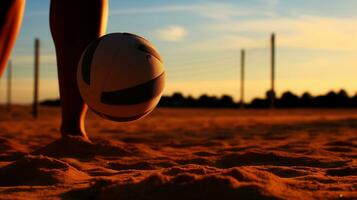 ai generado un persona jugando vóleibol en un arenoso playa. generativo ai foto