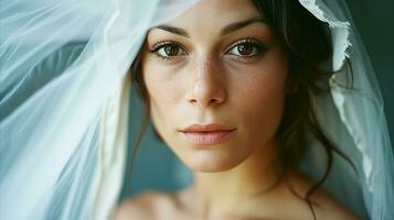AI generated Serene bride in veil portrait - wedding elegance and beauty photo