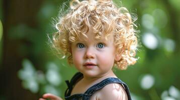 AI generated A young child with curly hair and blue eyes, radiating innocence and curiosity. Generative AI photo