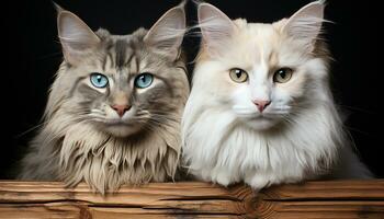 AI generated Cute domestic cat and kitten sitting, staring, playful, and fluffy generated by AI photo