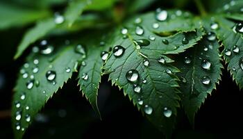 AI generated Vibrant green leaf, wet with dew, reflects nature beauty generated by AI photo