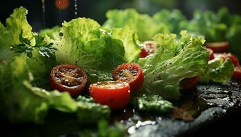 ai generado frescura en un plato saludable, vegetariano gastrónomo ensalada con orgánico ingredientes generado por ai foto