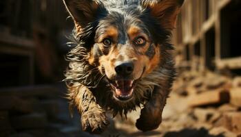 ai generado un leal perro jugando en el agua, lengua en movimiento generado por ai foto