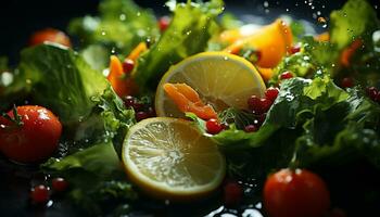 ai generado frescura y naturaleza en un plato sano ensalada con gastrónomo Mariscos generado por ai foto