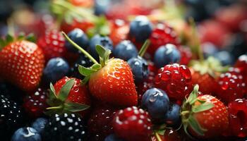 AI generated Freshness of nature gourmet dessert juicy, ripe, multi colored berries generated by AI photo