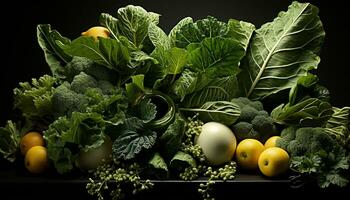 AI generated Fresh, healthy salad tomato, cauliflower, carrot, kale, broccoli, parsley generated by AI photo