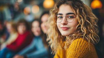 AI generated Teenage girl sitting in the audience. Generative AI photo