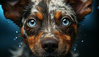 AI generated Cute puppy, small terrier, wet fur, playful indoors, looking at camera generated by AI photo