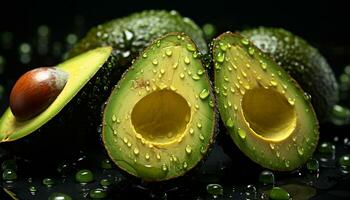 ai generado frescura y belleza en naturaleza un húmedo, verde aguacate rebanada generado por ai foto