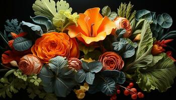 AI generated A beautiful bouquet of colorful flowers brings nature romance generated by AI photo