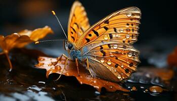 AI generated Vibrant butterfly wing showcases nature beauty in autumn outdoors generated by AI photo