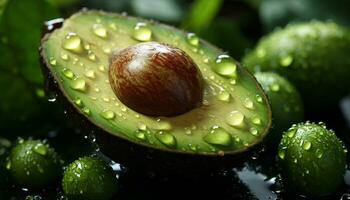 ai generado Fresco verde hoja con Rocío gota, naturaleza refrescante belleza generado por ai foto