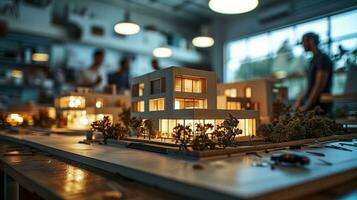 AI generated Architectural model on display in a well-lit design studio workshop photo