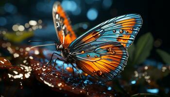 AI generated Vibrant butterfly wing showcases nature beauty in multi colored patterns generated by AI photo