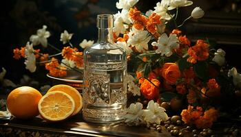 AI generated Freshness and elegance in a rustic autumn still life generated by AI photo