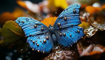 AI generated The vibrant butterfly wet wing showcases nature fragility generated by AI photo