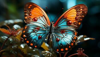 AI generated Vibrant butterfly wing showcases nature beauty in multi colored elegance generated by AI photo