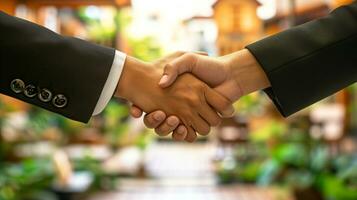 AI generated Professional handshake against blurred background - business agreement concept photo